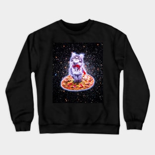 Galaxy Kitty Cat Riding Pizza In Space Crewneck Sweatshirt